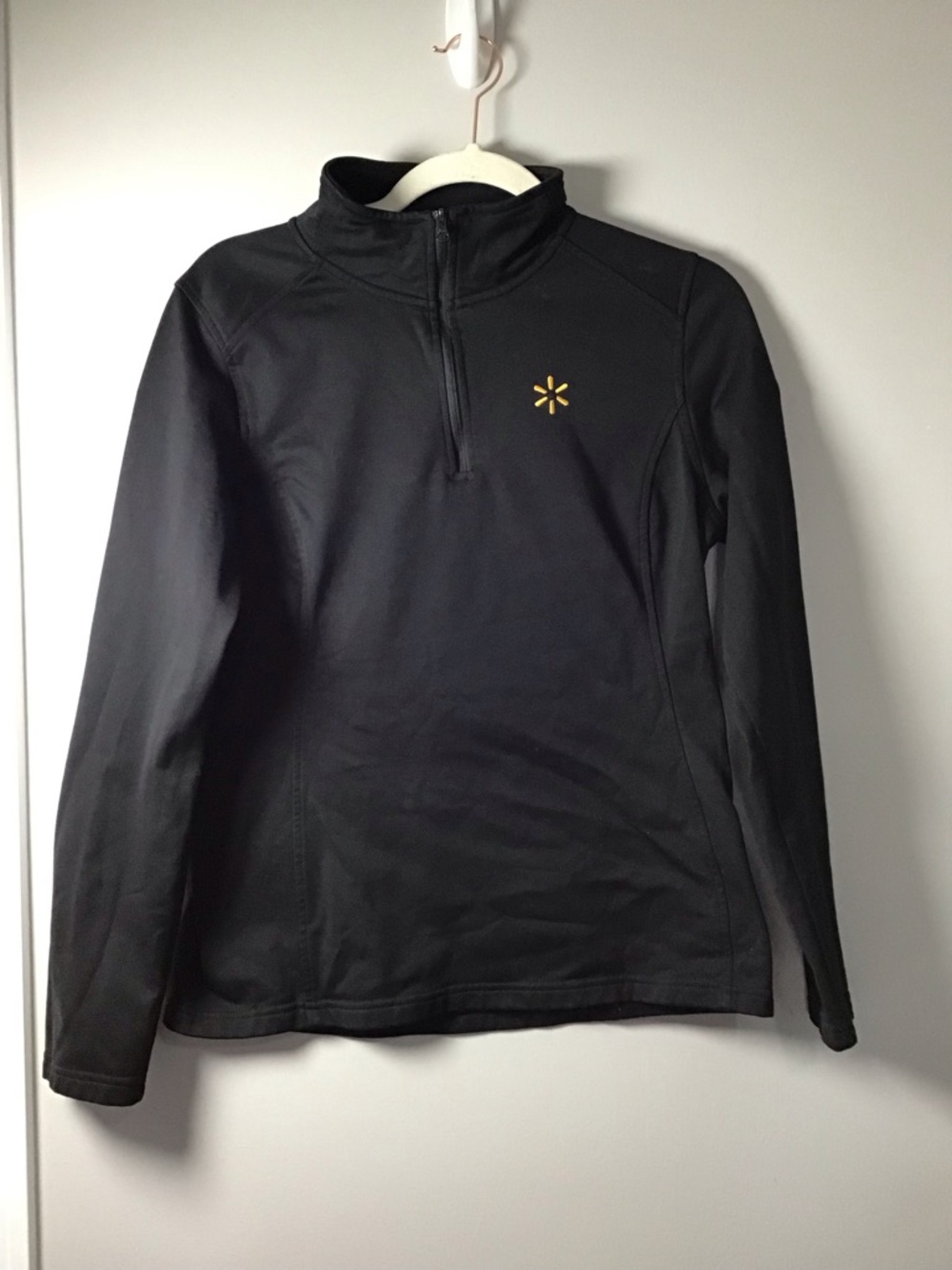 The North Face Black Quarter-Zip Pullover with Small Yellow Logo Sz M Wm